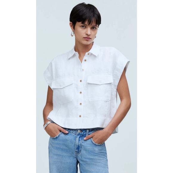 MADEWELL Linen Shirt Women Flap-Pocket Button Up NO994 - Picture 2 of 12
